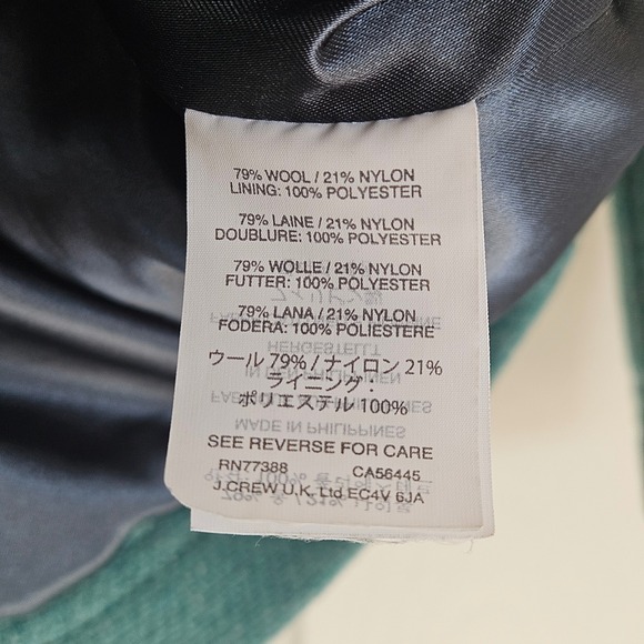 J.Crew Majesty Peacoat Italian Stadium-Cloth Wool Teal Green Gold Buttons 2P - Picture 6 of 9